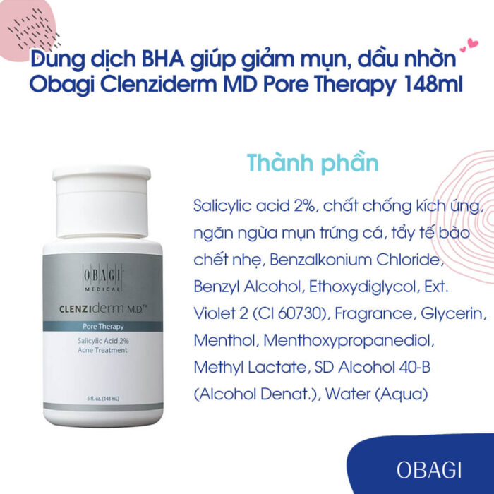 Tẩy Da Chết Trị Mụn Ẩn Obagi 2% BHA Clenziderm MD Pore Therapy (không dùng được cho bà bầu)