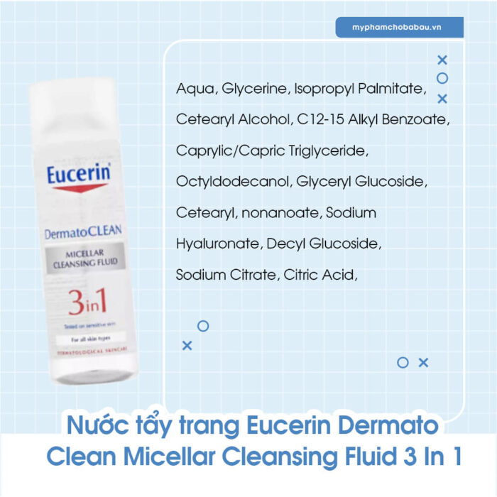 Nước tẩy trang cho mẹ bầu Eucerin Dermato Clean Micellar Cleansing Fluid 3 In 1