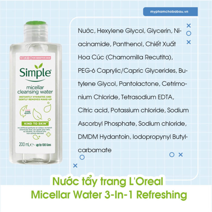 Nước tẩy trang cho phụ nữ mang thai Simple Kind To Skin Micellar Cleansing Water